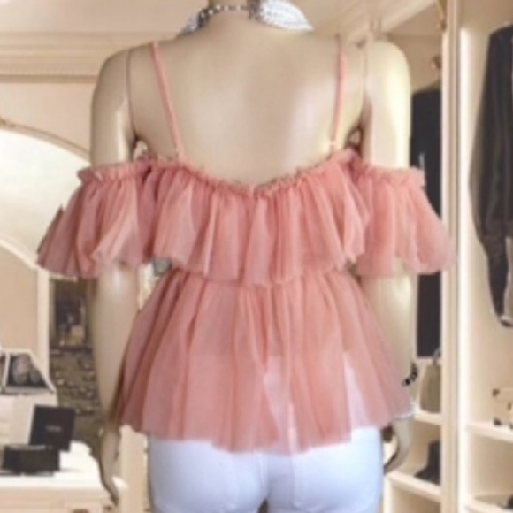 Bohemian Tiered Ruffles Blush Pink Tulle Blouse - Picture 4 of 5